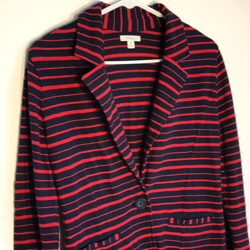 Caslon Navy Striped Sweater Blazer